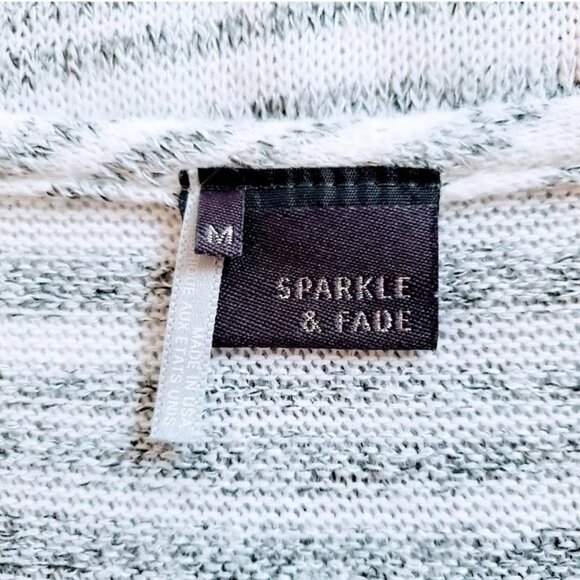 ANTHROPOLOGIE / SPARKLE & FADE Sweater, Gray White Striped Boho Pocket, M - Picture 7 of 12